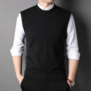 ROMON | เสื้อกั๊กถักแขนกุดคอตั้งทรงหลวมสำหรับผู้ชาย ฤดูใบไม้ร่วง/ฤดูหนาว เสื้อคลุมกันหนาวแบบลำลอง สีสันสดใส คอกลม