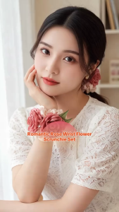 S01 Romantic Rose Camellia Wrist Flower Scrunchie Elegant Bridesmaid Wrist Corsage Hair Tie Satin Floral Wedding Hair Accessory for Women