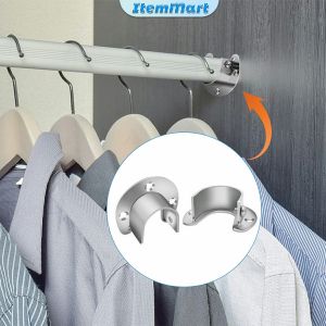 U Shaped Stainless Steel Closet Pole Sockets Flange Set Rod Holder with Screws for Easy Installation&Quick Removal