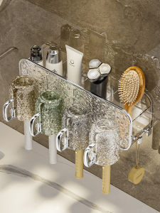 Wall-Mounted Toothbrush Holder No-Drilling Family of Three Four People High Aesthetic Low-Maintenance Toothbrush Cup Rinse
