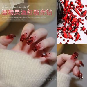 Red Pomegranate Color Nail Art Glitter Rhinestone Jewelry Irregular Shape Flat Bottom Sparkling Diamond for Beauty Tools