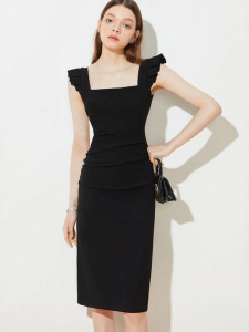 D-PLAY | Ladies Black Fitted Dress Slim Fit Halter Style Long Maxi Hepburn Style Pencil Dress