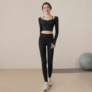 VOJ Womens Fitness Clothing Top with Chest Pad Long Sleeve Running Leisure Yoga Tight Spring Summer Breathable Slim Fit