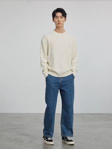 Solid color round neck sweater for men Korean style fashion checkerboard plaid sweater casual mens bottoming sweater mens pullover sweater