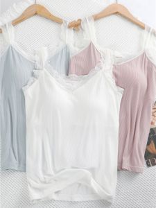 เสื้อกล้ามสายเดี่ยวผ้าลูกไม้บางสำหรับฤดูร้อน เสื้อคลุมแบบหนา เสื้อคลุมแบบเกาะอก แขนกุด คอวี ลำลอง ใส่อยู่บ้าน สำหรับผู้หญิง