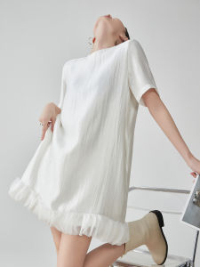 XIAODADEHUA | Texture Short Sleeve Summer T-Shirt Dress Loose Drape Stereoscopic Flower Bud Straight Skirt