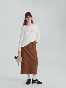 DUSHU | Letter Embroidered Vintage American Style Plus Size Womens Long Sleeve Top