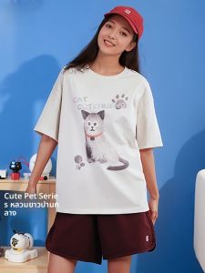 เสื้อยืดแขนสั้นผ้าฝ้ายแท้ Semir สำหรับผู้หญิง ทรงหลวม คอกลม ลายพิมพ์ แฟชั่นฤดูร้อน 2025 เสื้อตัวบนน่ารักและเท่