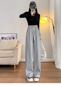 High Waist Wide Leg Sports Pants Womens Spring Autumn Small Size 150 High Waist Draped Loose Straight Casual Trousers