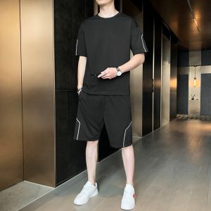 ROMON | Lomond Mens Ice Silk Sports Suit Summer Thin Short Sleeve T-shirt Outdoor Running Fitness Casual Shorts Two-piece Lightweight