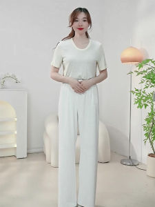 Summer Womens Mid-Length Short-Sleeve round Neck T-Shirt Commute Style Comfortable Cotton Casual Fashion Top