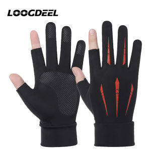 LOOGDEEL Summer Mens Lightweight Two Finger Sunscreen Touch Screen Ice Silk Gloves Driving Fishing Cycling Breathable Non-slip