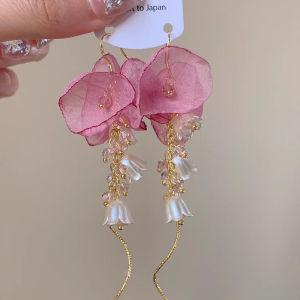 Pink Bellflower Tassel Earrings Versatile Simple Fashion Elegant Alloy Jewelry Ear Hook Dangle Studs Popular Design