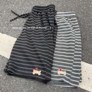 XIBAIYI | Quần Short Dài Đính Hoa Văn Chó Sọc Thêu Mùa Hè Siêu Nhẹ