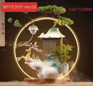 Thác Nước Phong Thủy Tượng Hươu kèm đèn led hào quang trang trí nhà Cửa