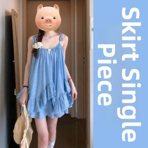 PEIZIXUAN | French Blue Off-Shoulder Strap Short Dress