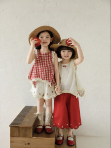 YOEHYAUL | Bộ Quần Áo Bé Gái Thoáng Mát Không Tay Có Hoa Văn Ren