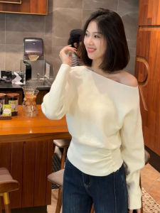 YUEZHONGWEI | Asymmetric Off-shoulder Loose Knit Sweater