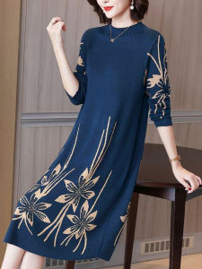 ฤดูใบไม้ร่วง ฤดูหนาว Wool Diamond เดรส ผู้หญิง หลวม ฐานเหนือเข่า เสื้อสเวตเตอร์ เดรส บรรยากาศแม่วัยกลางคน ความยาวปานกลาง กระโปรงทรงเอ