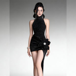 Elegant Sparkling Draping One-shoulder Asymmetrical Gown