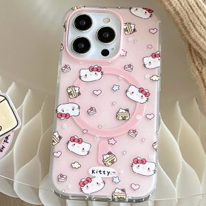 Kitty Cat Magnetic Female Version of Anti-Loss Mobile Phone Stand Hard Protective Cover for Iphone13 14pro Max Creative Shock Absorbant