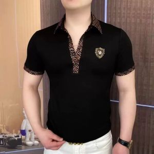 Slim Fit Polo Shirt Short Sleeve Casual T-Shirt Mens Turn-down Collar Youth Fashion Half Sleeve Body Shirt Trendy Leisure Top