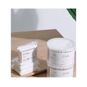 Hộp 500 tăm bông ráy tai thân tăm gỗ 2 đầu chất liệu bông được khử khuẩn siêu sạch chăm sóc tai an toàn
