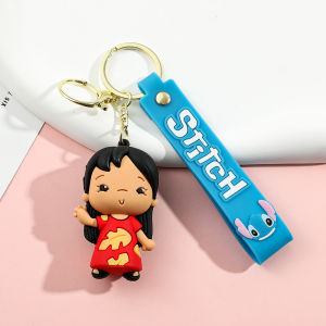 Stitch Hula Keychain Tropical Series PVC Figure Disney Lilo & Stitch Dancing in Jungle Grass Skirt Key Ring Hawaiian Theme Ba