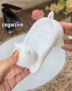 1PC New High-Appearance Level Cute Cat-Shaped Plastic Water-Draining Soap Box Creative Cat-Designed Bathroom And Toilet Washbasin No Need To Drill Holes No Water Accumulation Soap Storage And Shelf