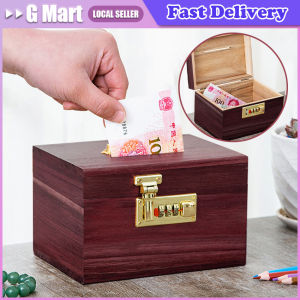 Wooden Piggy  Adult Password Lock Money Saving Box for Dollars Cards Cents Adults Gifts Retro Style Wooden Box Piggy Bank Treasure Chest Saving Box Children Gifts