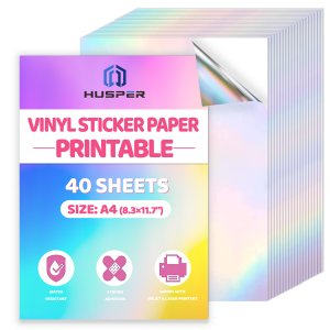 40 Sheets A4 Holographic Rainbow Vinyl Sticker Paper Self-Adhesive Waterproof Printable Holographic Label Paper for Inkjet Print