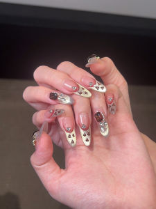 Cat Eye Leopard Print Flash Diamond French Style 2024 Nail Wear Golden Pattern New Year Model Bright Color from Mainland China