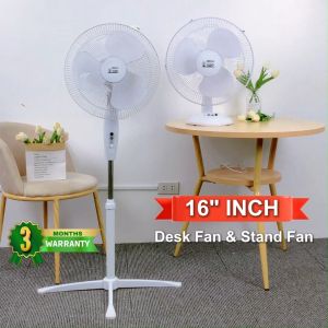 POWERPH 16 Inch White Electric Fan Combo Portable Desk Fan Stand Fan Set With Big Wind Rotatable Head And Iron Cover