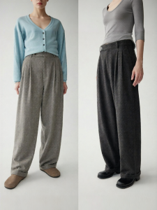 INSIS FEMME | Wool Fabric Winter Tapered Cuffed Pleated Pants