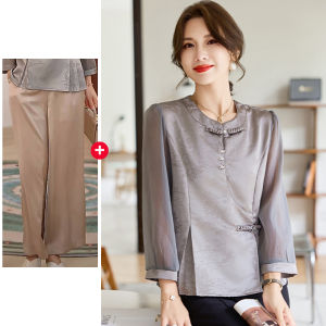 Fashionable Midlife Mom Autumn Wear Traditional Style Two-Piece T-Shirt Set Elegant Loose Fit for Ages 40-49