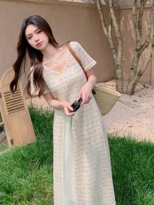 Rainbow Design Split Dress Set Womens High Waist Mini Dress Long Two Piece Set Summer New Casual Style Printed H Version