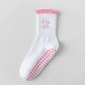 Embroidery Cherryes Yoga Pilates socks for women Non-slip floor sports Calf socks Fashion all-match trend socks