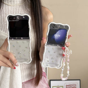 ดอกไม้ที่สวยงามสําหรับ Samsung Galaxy Z Flip7 6 3 4 5 กันกระแทก Wave สําหรับ Samsung Z Flip6 พร้อมฝาครอบเชือกเส้นเล็ก