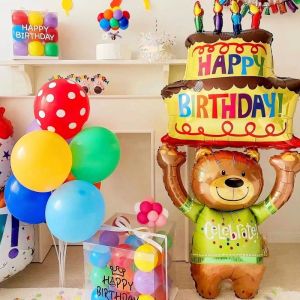 4D Large Bear Cake Balloons Cartoon Animal Cute Bear Foil Balloon Children Boys Girls Birthday Party Decoration Scene Props Toys