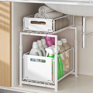 2-Tier Pull Out Cabinet Organizer Under Sink Storage Shelf with Positioning Clips Sliding Drawer Rack for Kitchen Bathroom