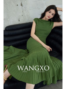 WANGXO | Đầm Knit Dáng Cá Hổ Một Bờ Vai