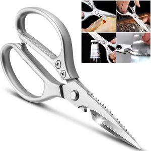3Pcs Stainless Steel Kitchen Scissors / Multi-purpose Food Scissors / Bottle Opener / Fish Scaler / Extra Sharp Kitchen Scissors / for Meat Vegetables Fish Chicken Bones BBQ