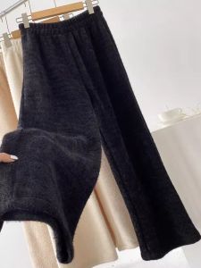 Wool Knitting Loose Pants Womens Spring Fall and Winter Thickened Outer Wear High Waist Drooping Casual Straight-Leg Black Mink Fur Pants