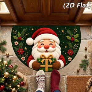 Thảm Giáng Sinh VIKAMA Hình Bán Nguyệt Thảm Chào Mừng Có Họa Tiết Quả Holly Trang Trí Lối Vào Mùa Đông Chất Liệu Polyester Mềm Mại Chống Trơn Trượt Cho Hiên Nhà.