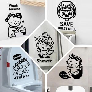 Toilet Stickers Waterproof Stickers Bathroom Toilet Decorations Wall Stickers Cartoon Little Angel Fun Toilet Door Stickers