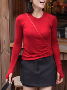 QINGNAER | Slimming Versatile Simple Long Sleeve T-shirt Large Size
