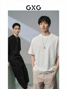 GXG | Dual Color Full Body Jacquard Casual Commute Round Neck Short Sleeve T-Shirt
