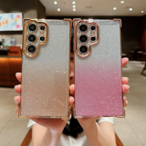 KISSCASE Plating Gradient Glitter Love Heart Side Phone Case For Samsung S24 S23 S22 Ultra Plus Note20 Ultra Four Corner Anti-fall Lens Protection Soft TPU Shockproof Back Cover For Samsung A55 A35 A54 A34