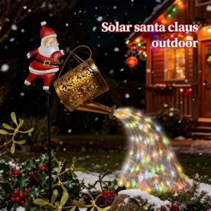 Solar Christmas Kettle Lights Waterproof Vintage LED Watering Can Lantern Warm White Sparkle for Outdoor Holiday Decor