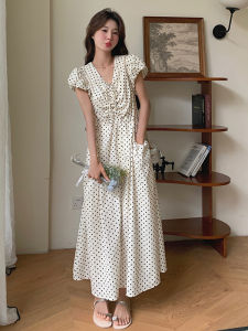 YINLUOYA | Summer Polka Dot Waist Cinched Beautiful Dress Fashionable 2025 New French Iris First Love Fairy Skirt High Waist Bubble Sleeve